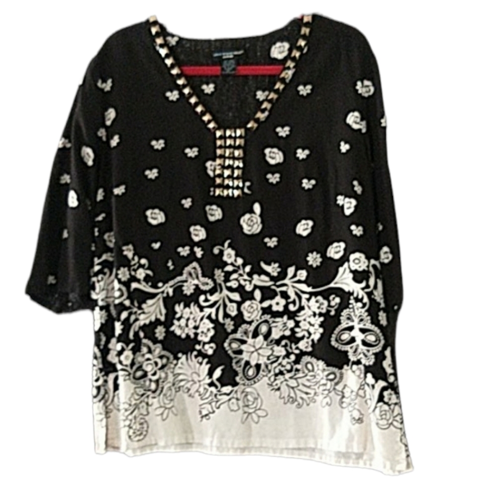 Black with white flowers